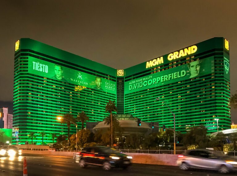 LAS VEGAS, NV, USA - FEBRUARY 2019: The The MGM Grand Hotel in Las Vegas at night.